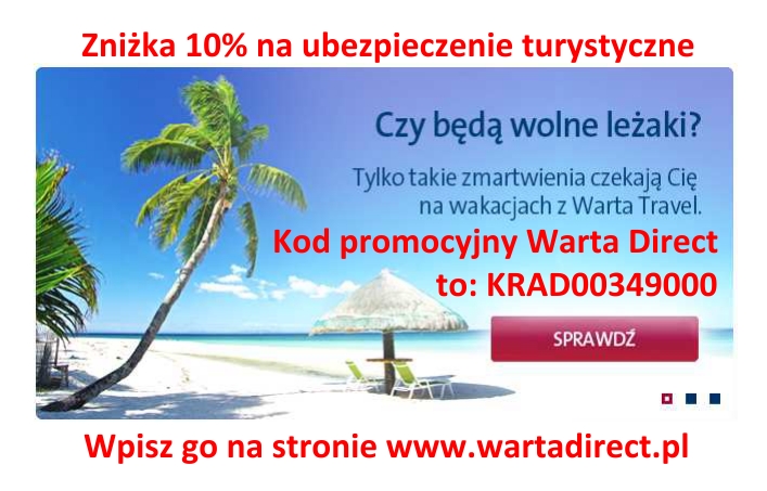 Kod promocyjny Warta Direct na ubezpieczenie turystyczne WARTA Travel online na stronie www.wartadirect.pl KRAD00349000